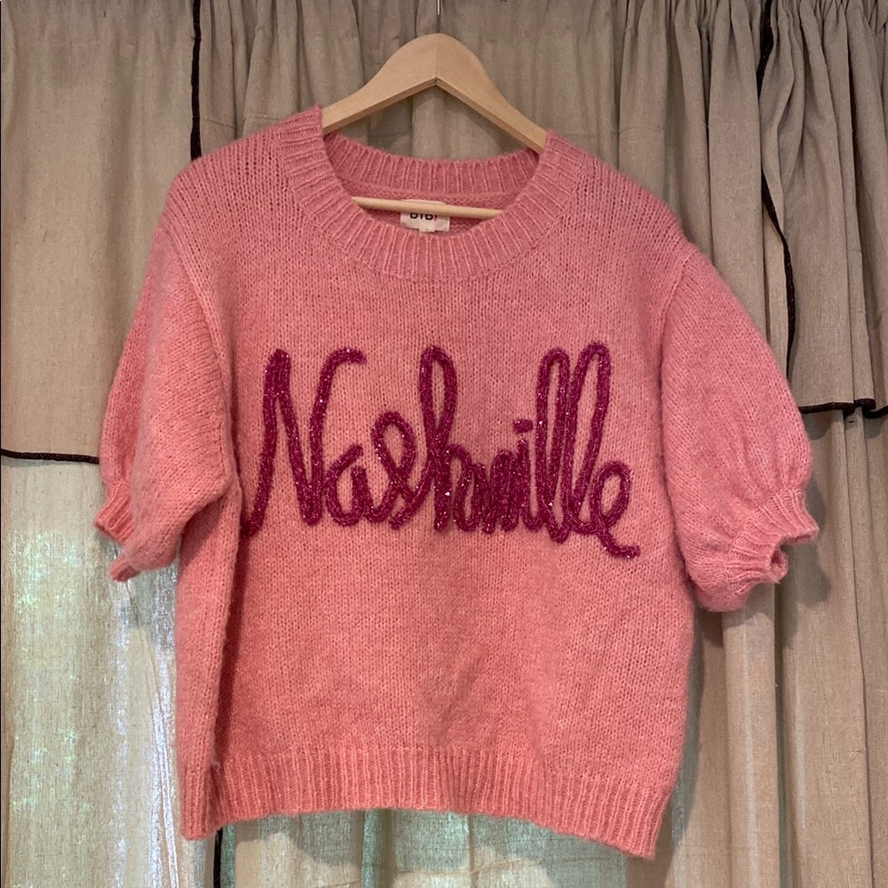 BiBi Pink Crew Neck Sweater with Nashville Script